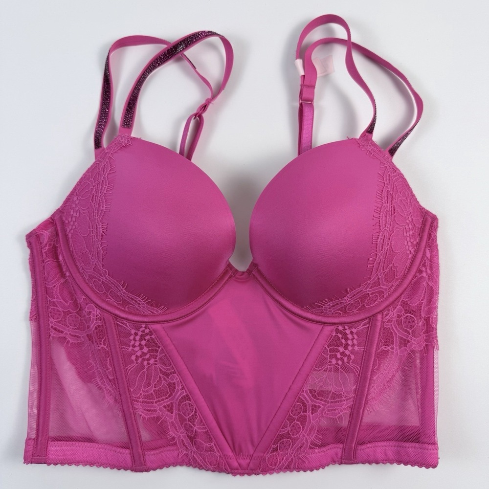 Victoria's Secret Very Sexy Doble Shine Strap Push-Up Corset Top 34B Pink NWT